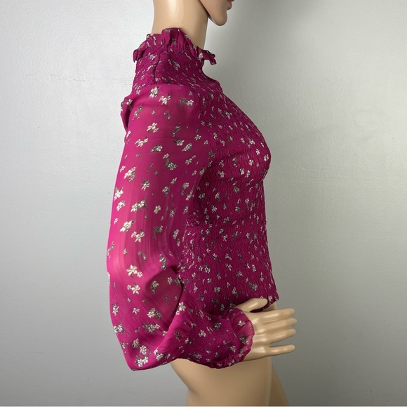 NEW RAG & BONE PINK FLORAL PRINT SMOCKED TOP - Picture 6 of 10